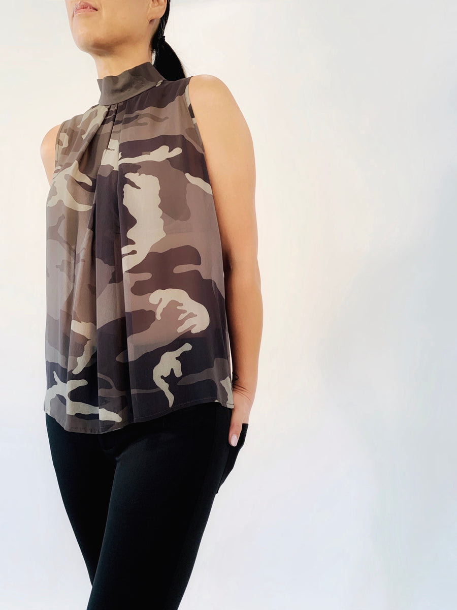 Pleat Neck Top in Camolicious - PERIPHERY