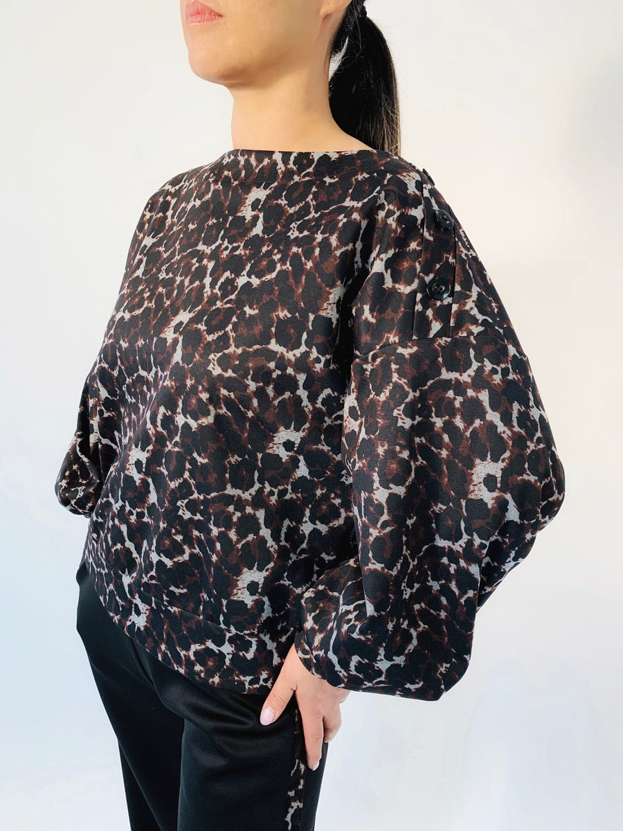 Button Shoulder Top in Oxidized Cheetah - PERIPHERY