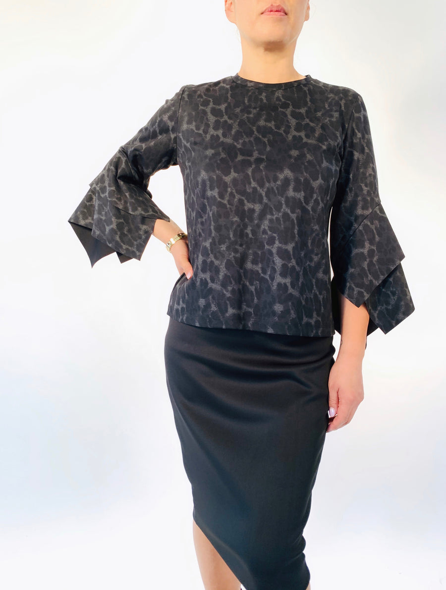 Layered Sleeve Top in Carbon Cheetah - PERIPHERY