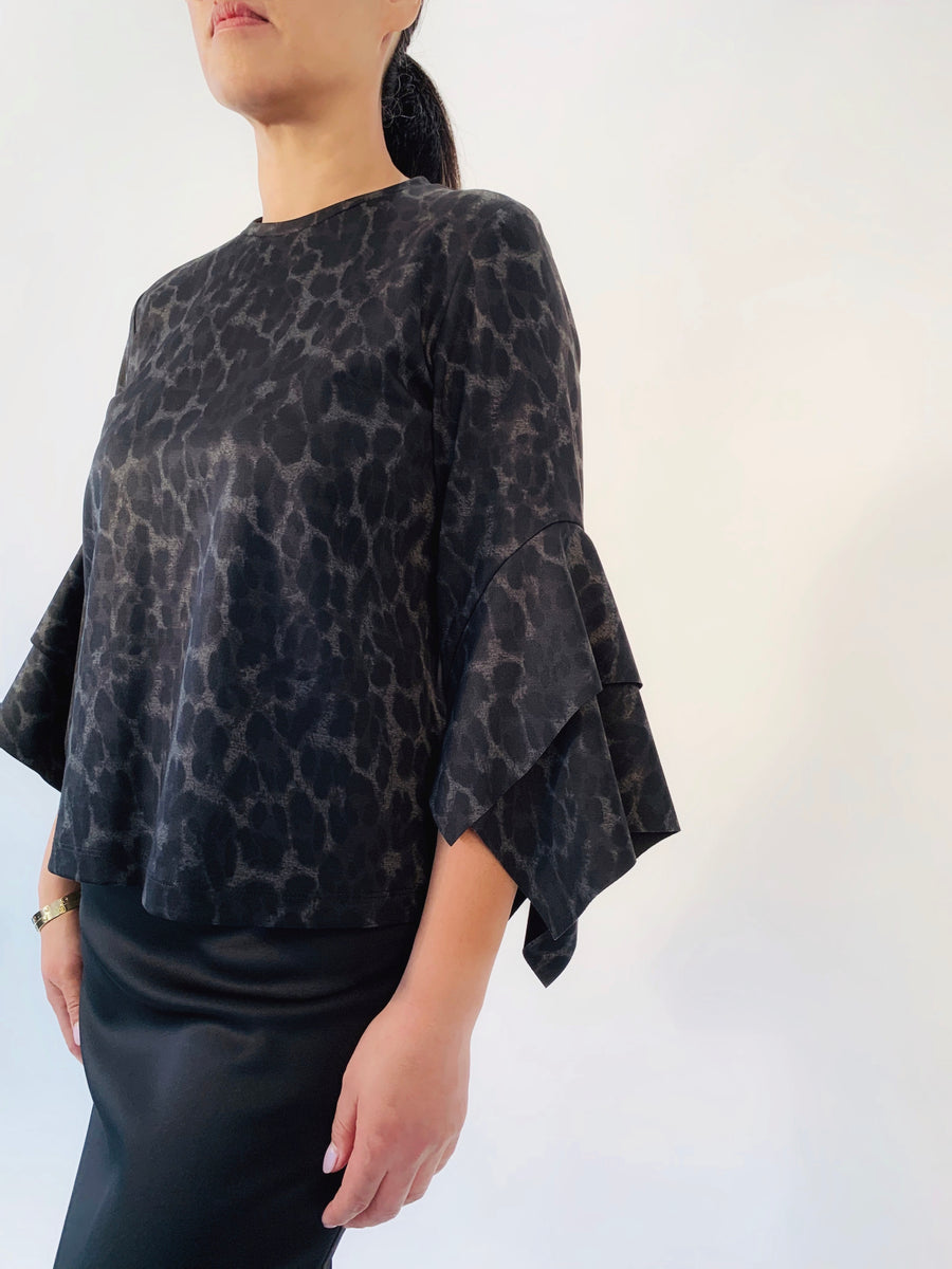 Layered Sleeve Top in Carbon Cheetah - PERIPHERY