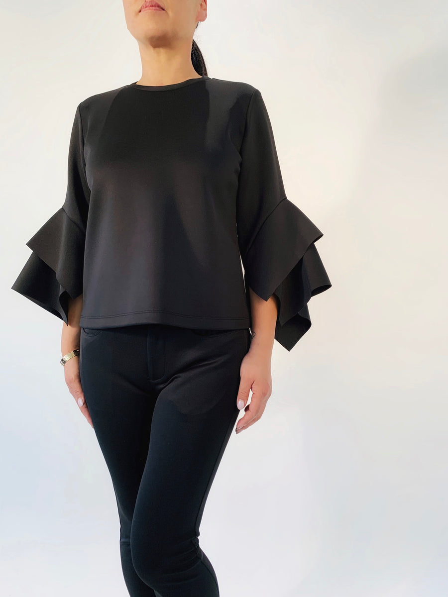 Layered Sleeve Top in Black - PERIPHERY