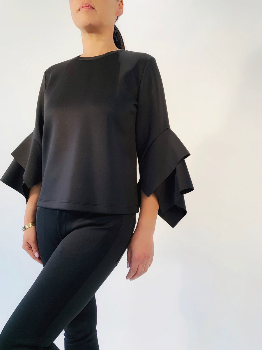 Layered Sleeve Top in Black - PERIPHERY